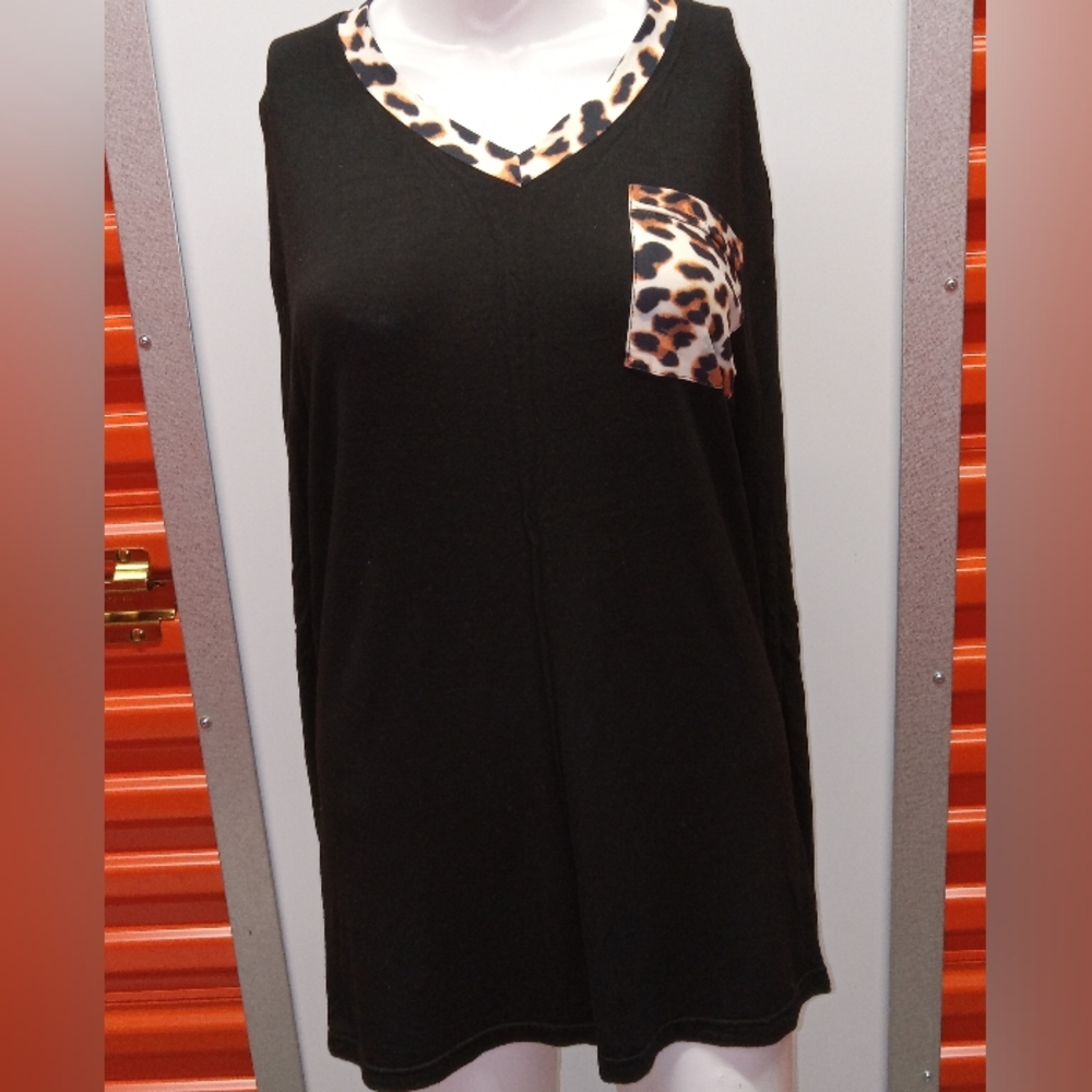 Black Top with Leopard Print Accents